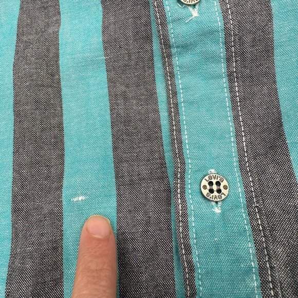 Vintage Levis Button Up Shirt Mens XL Striped Long Sleeve Teal Gray 1980s Taiwan - Picture 8 of 9